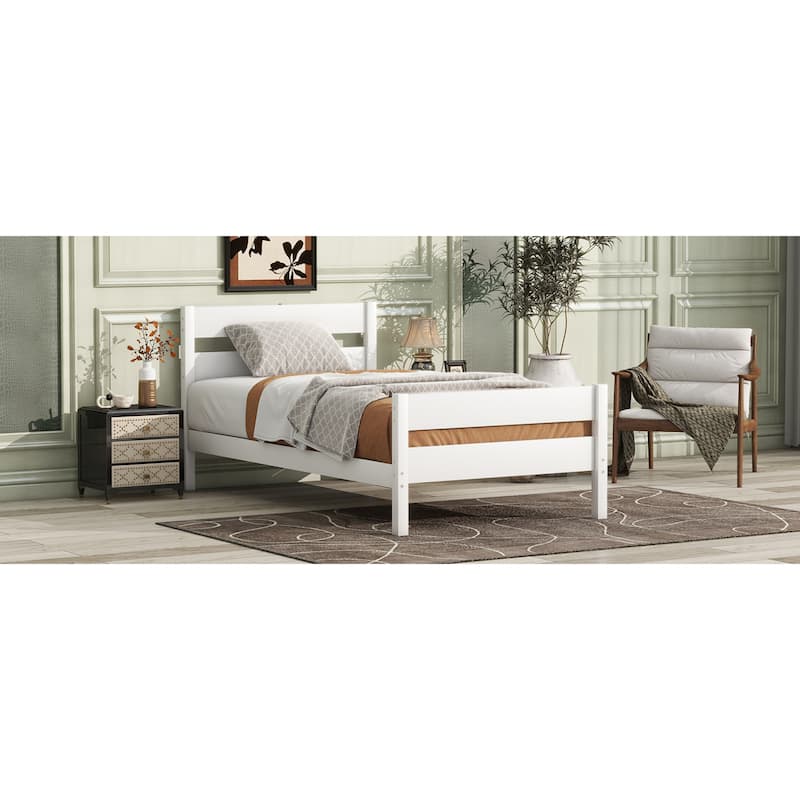 Roomfitters Twin Rubber Wood Bed Frame with Headboard and Footboard, Platform Support Design, No Box Spring Needed