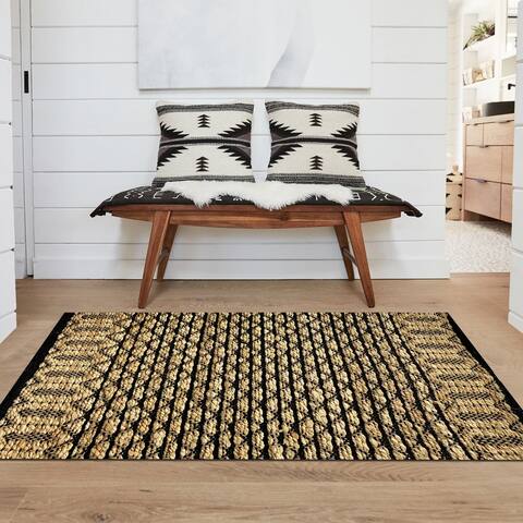 Hand-Woven Geometric Black and Jute Rug