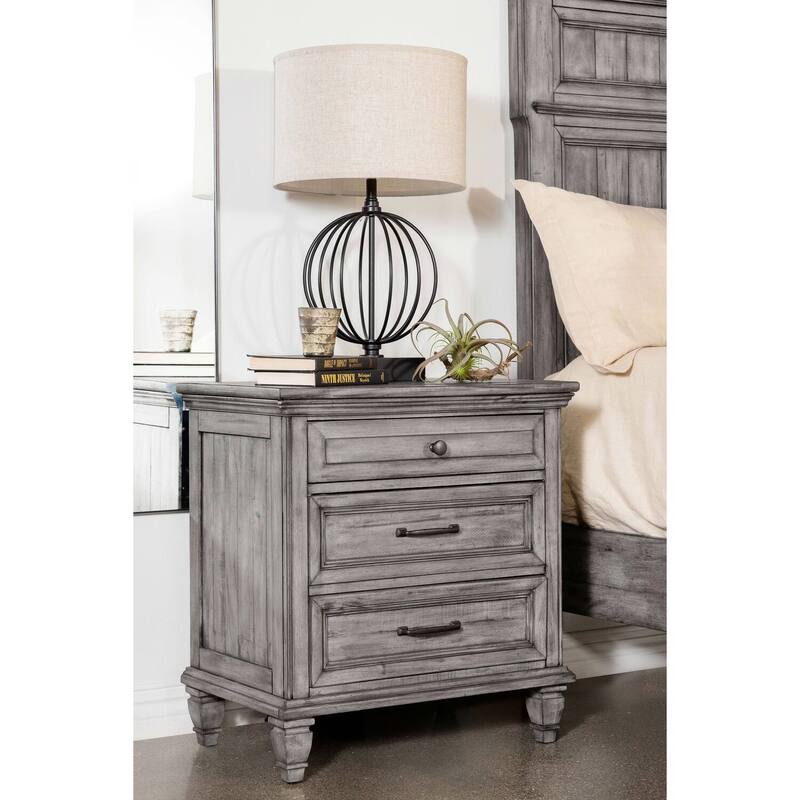 Traditional Grey 3-Drawer Nightstand with Crown Molding, Cedar Lined Drawers, Felt Top Drawer and USB Port