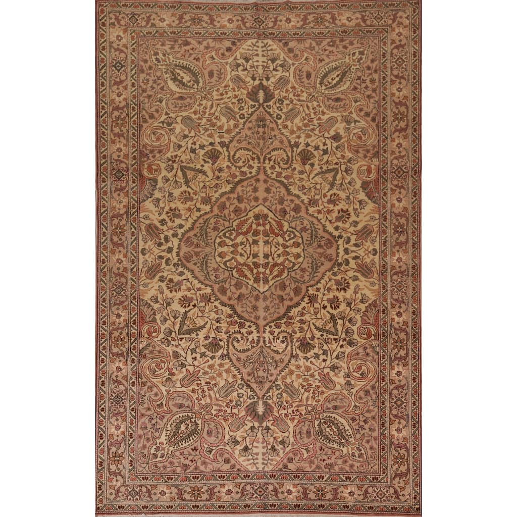 Floral Anatolian Turkish Vintage Rug Handmade Oriental Wool Carpet - 6'4" X 9'11"