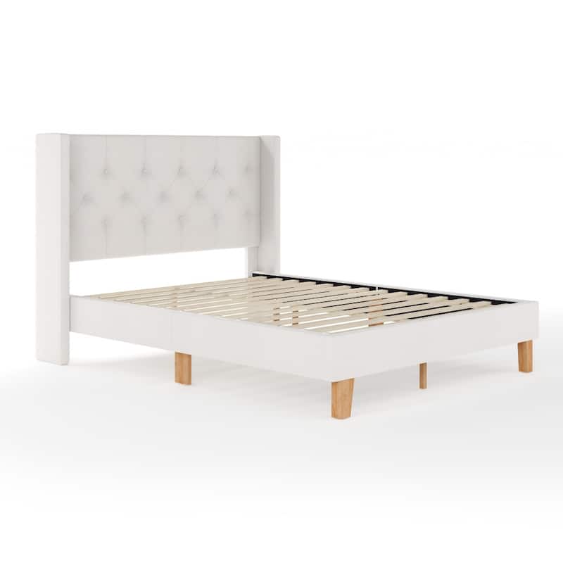 Martha Stewart Platform Bed with Tufted Wingback Headboard