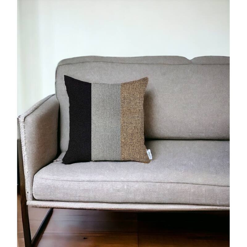HomeRoots 18" X 18" Black And Brown Geometric Zippered Handmade Polyester Throw Pillow Cover