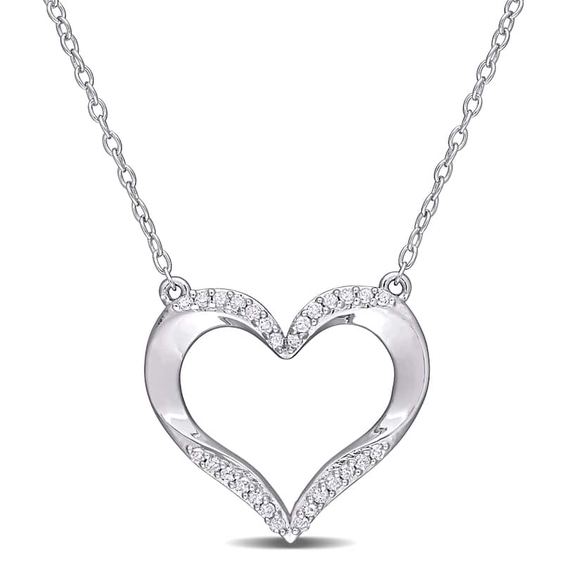 Miadora Sterling Silver 1/6ct TDW Diamond Open Heart Necklace - 16.6 mm x 17 inch x 18.4 mm - 16.6 mm x 17 inch x 18.4 mm