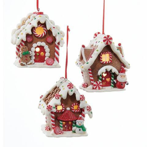Pack of 6 White and Red LED Lighted Gingerbread House Christmas Hanging Ornaments 3.5"