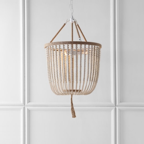 SAFAVIEH Lighting Angie Beaded 3-light Cream Adjustable Pendant Lamp - 18"x18"x35.5 -107.5". Opens flyout.