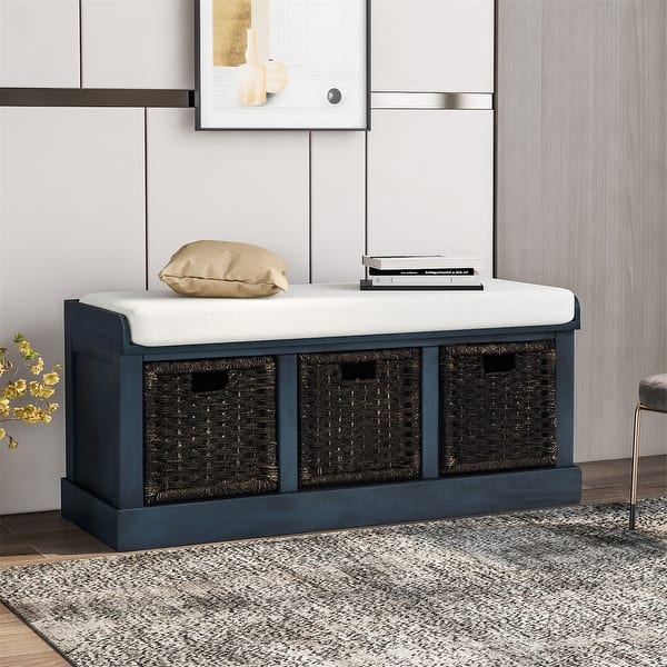 Merax Entryway Storage Bench With 3 Removable Baskets And Cushion Overstock 31428684 Antique Navy Find great deals on ebay for hallway storage bench. usd