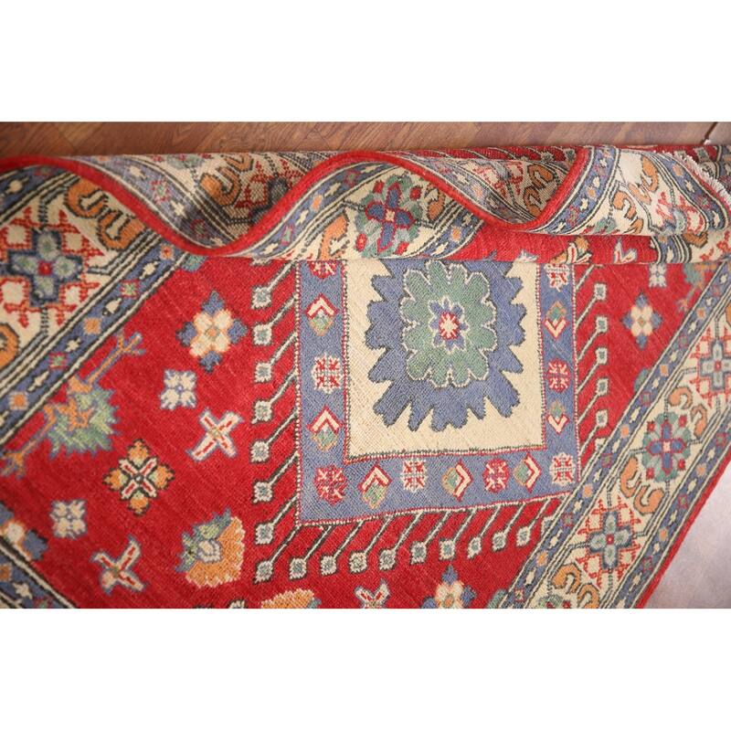 Geometric Kazak Rug Hand-Knotted Traditional Foyer Wool Carpet - 3'4"x 4'10"