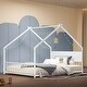 preview thumbnail 36 of 38, Metal House Floor Bed Frame with Roof and Colorful Lights