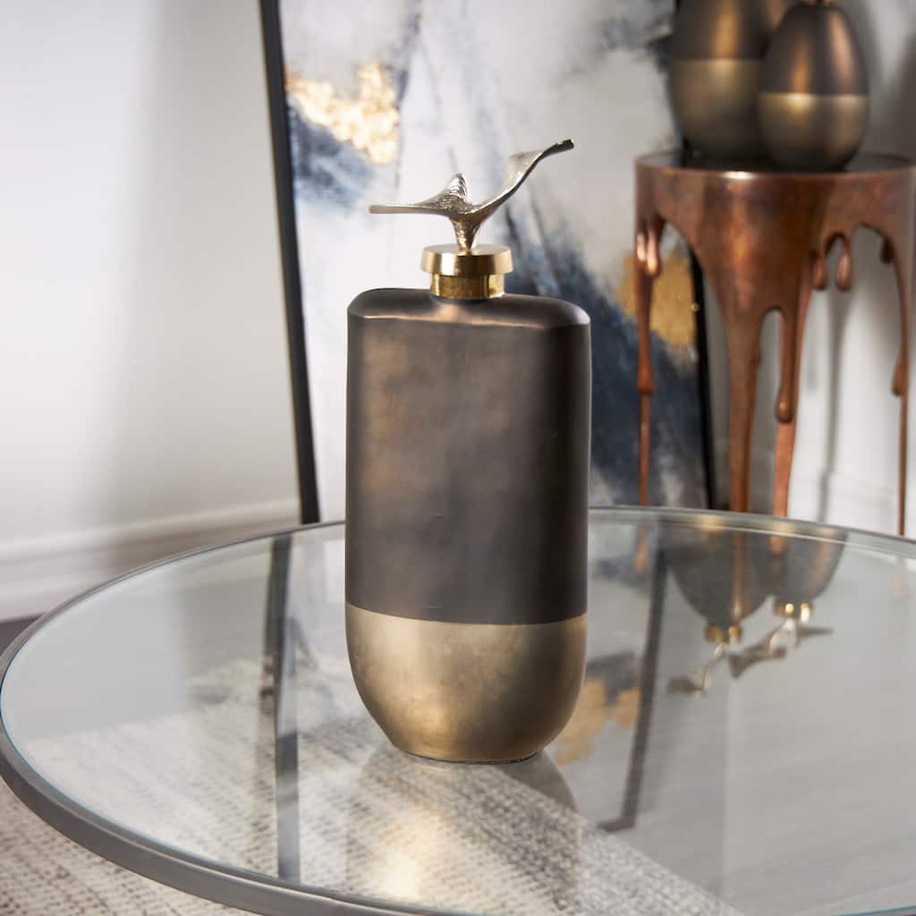 Bronze Glass Colorblock Abstract Living Room Decorative Jars with Gold Accents and Silver Wave Designed Top