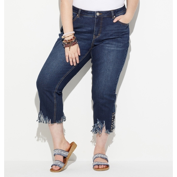 fringe bottom capri jeans