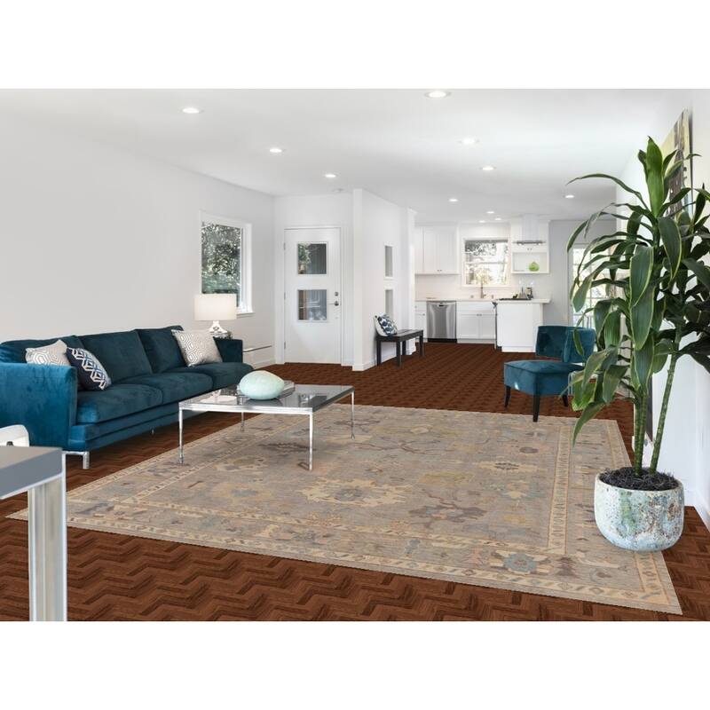 Hand Knotted Oriental 100% Wool Carpet Transitional All-Over Greys & Charcoal Oushak Area Rug - 9' 8'' X 8' 4''