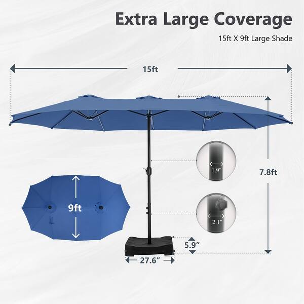 dimension image slide 7 of 13, MAISON ARTS 15ft Double-Sided Patio Extra Large Twin Umbrella with Base Included