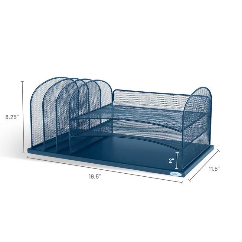 Safco Onyx 3 Horizontal/3 Upright Sections Wire Mesh Desktop Organizer - Blue