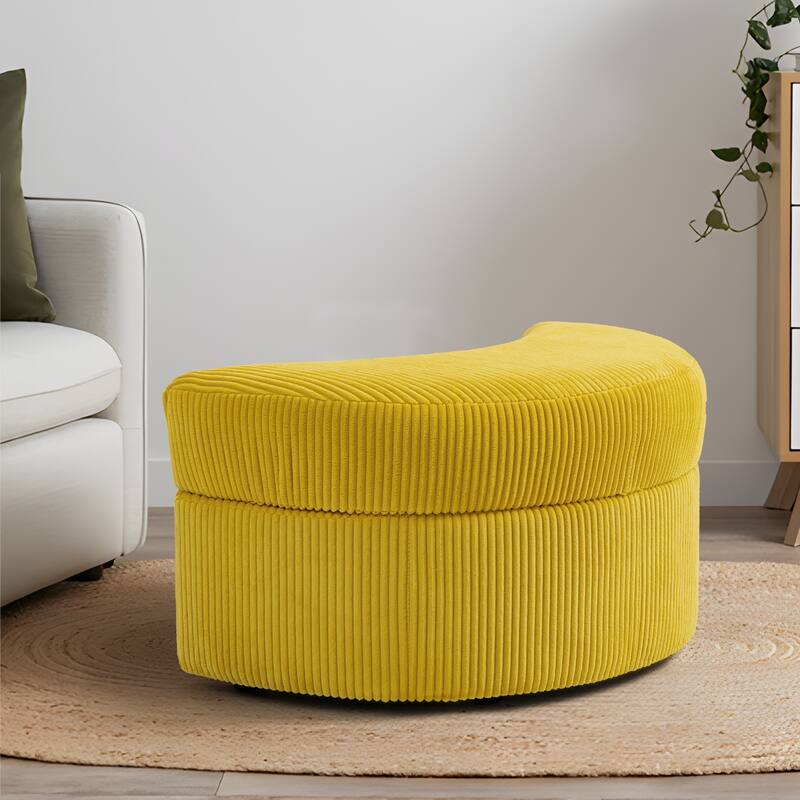 Upholstered Chenille Boucle Half Moon Storage Ottoman with Tray