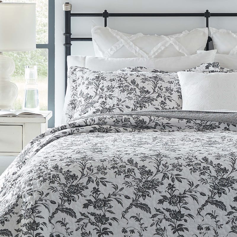 Laura Ashley Amberley Reversible Black Cotton Quilt Set