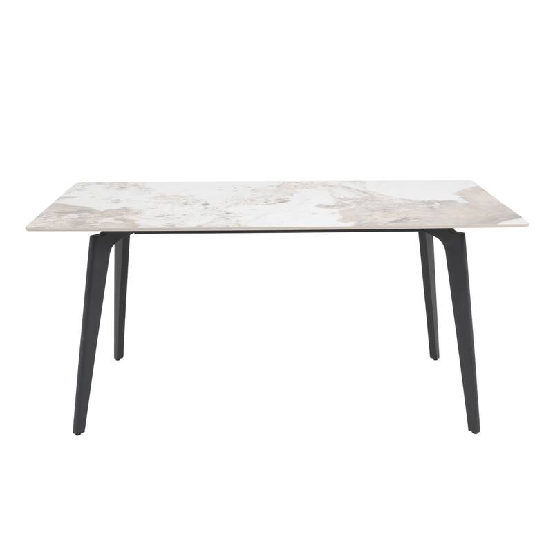 55 Inches Modern White Dining Room Table with Metal Gold Base, Sintered Stone Dining for 4 - N/A