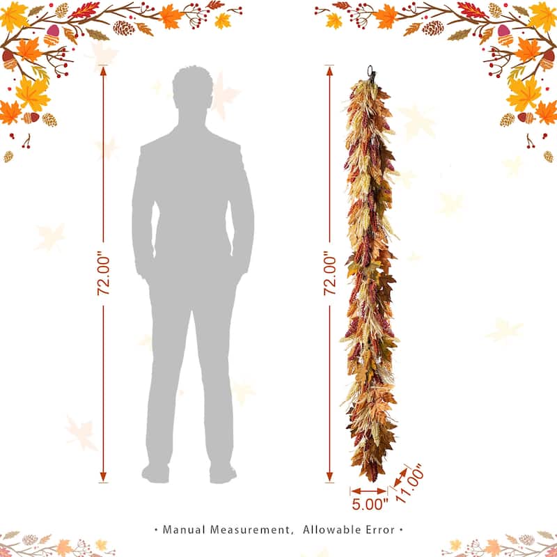 Glitzhome Fall Multi-Colored Sorghum Garland Wreath Swag with Black Metal Wreath Hanger