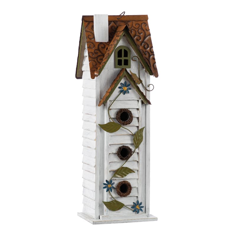 Glitzhome 24.25"H Oversized Washed Blue or White 3-Tiered Solid Wood Villa Decorative Outdoor Garden Birdhouse