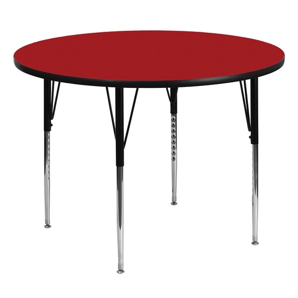 Offex 60'' Round Activity Table with Red Thermal Fused Laminate Top and Standard Height Adjustable Legs