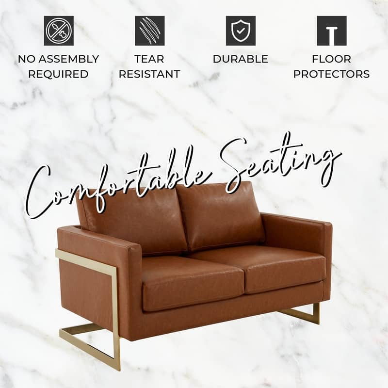 Lincoln Modern 2-Seater Leather Plush Cushion Loveseat in Metal Frame for Living Room Small Spaces Home Office