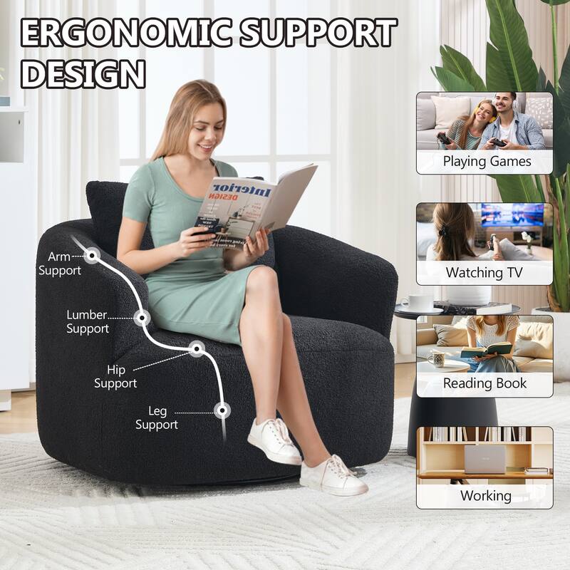 Swivel Round Sofa Chaise, Upholstered Sofa Chair with One Soft Pillow, Single Sofa with Adjustable Pillow
