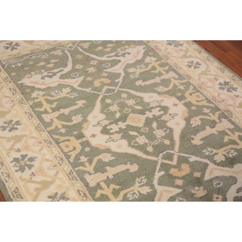 Green Oushak Oriental Rug Transitional Hand-Knotted Wool Carpet - 4'2"x 6'2"