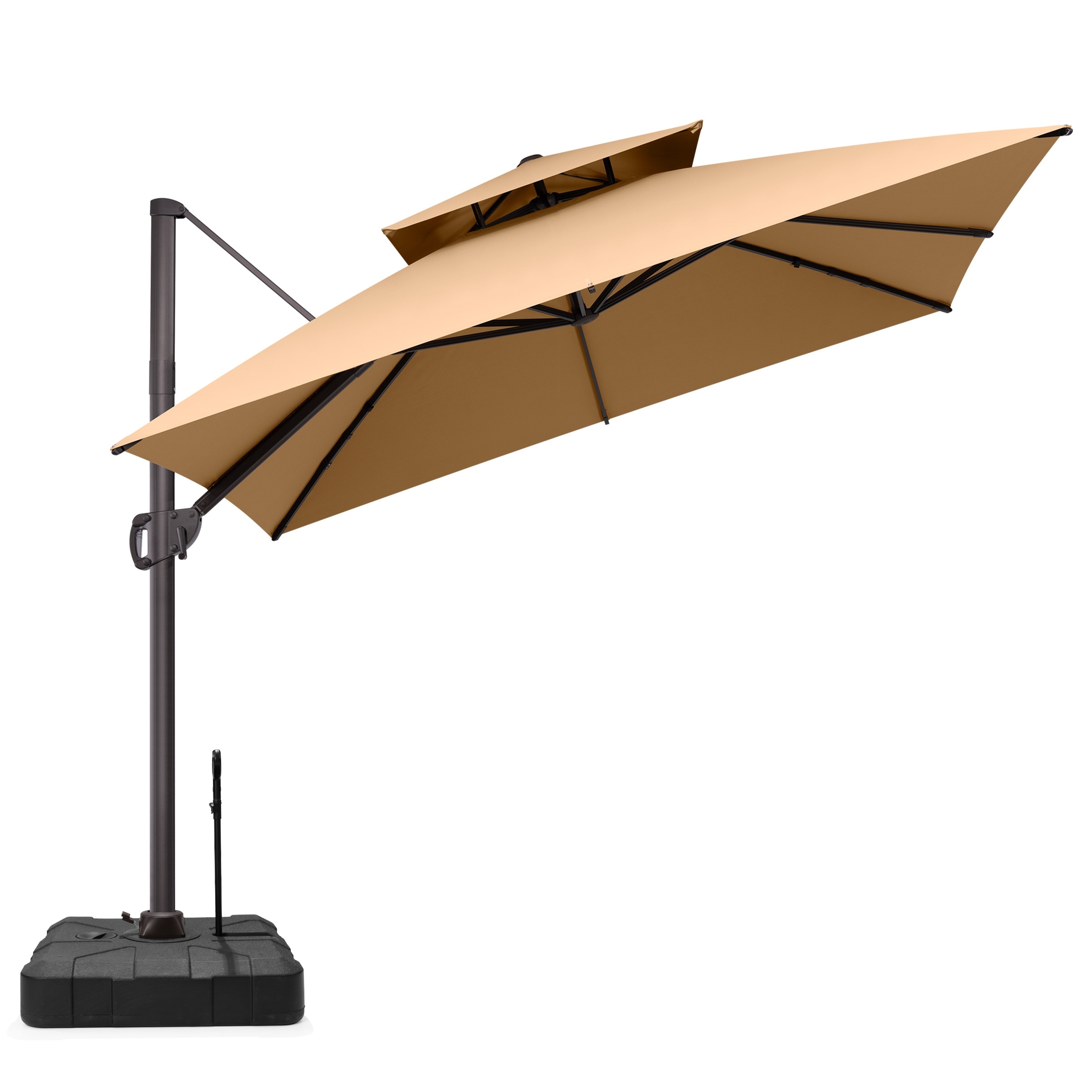 VredHom Double Top 10x10 FT Square Patio Cantilever Umbrella with Rod Wheel Base
