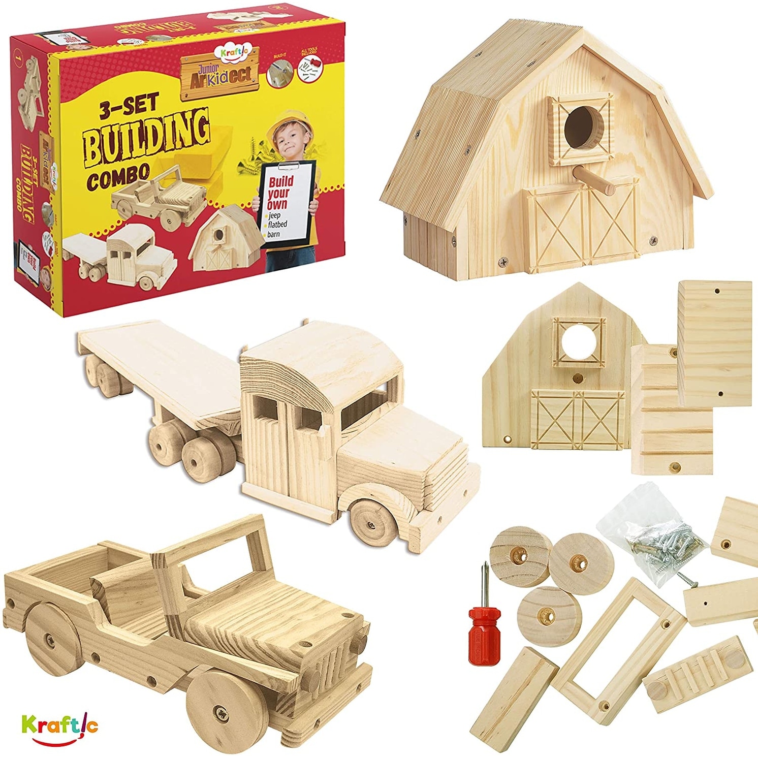 Kraftic Woodworking Building Kit For Kids And Adults With 3 Educational Diy Carpentry Construction Wood Model Kit Overstock 31621207