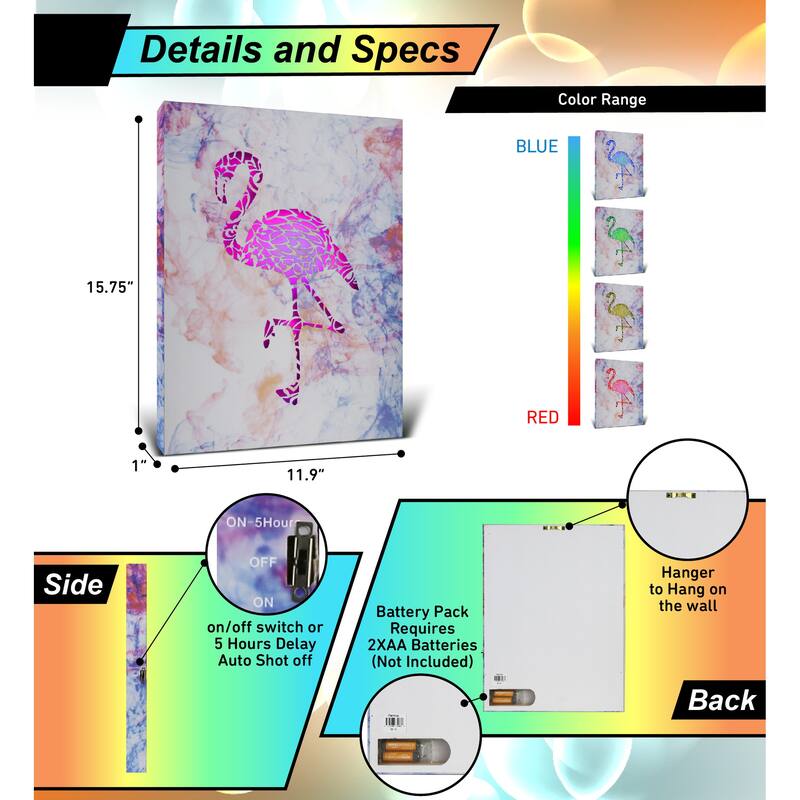 CoTa Global Flamingo Light Up LED Wall Art - Fun Changing Color LED - 15.75Lx11.9Wx1H inches