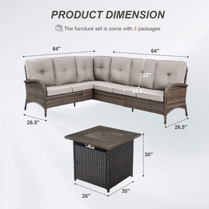 Gymojoy L-Shaped Outdoor Sectional Sofa Set with Propane Fire Pit Table
