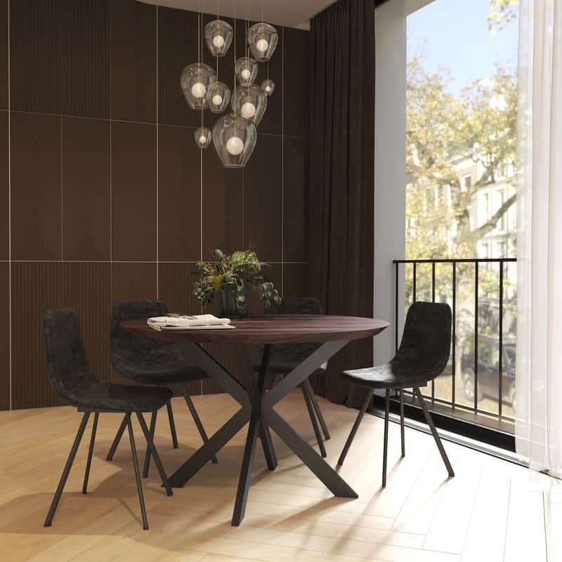 Markley Dining Chair with Leather Seat in Black Steel Legs, Scratch-Resistant, Ergonomic & Comfortable Modern Kitchen Chair