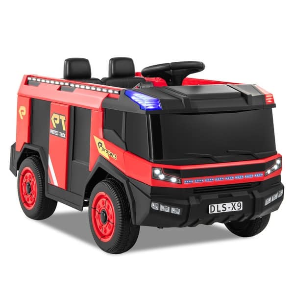 slide 2 of 12, 12V Fire Truck Ride on for Kids with Water Spray and Remote Control - 40" x 22" x 23" Black-Red