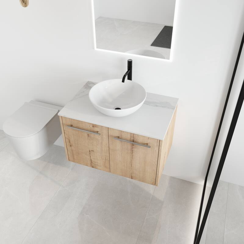 Malwee 24"/30" Floating Bathroom Vanity, Wall Mounted Bathroom Vanity with Ceramic Sink,Soft Close Doors