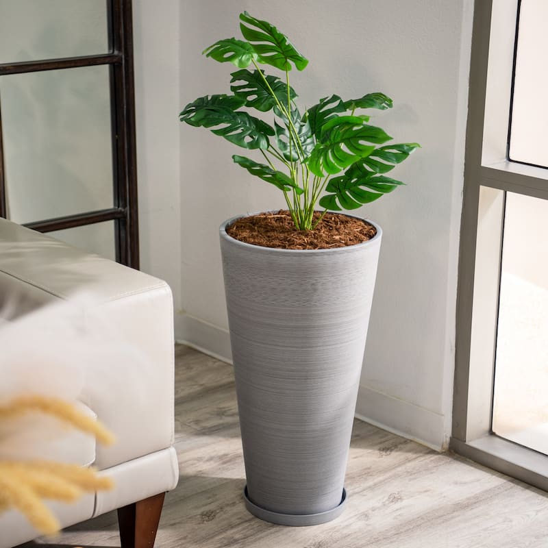 XBrand Modern 28-Inch Tall Round Planter, Modern Tapered Planter Perfect for Indoor & Outdoor Planter, Patio Décor