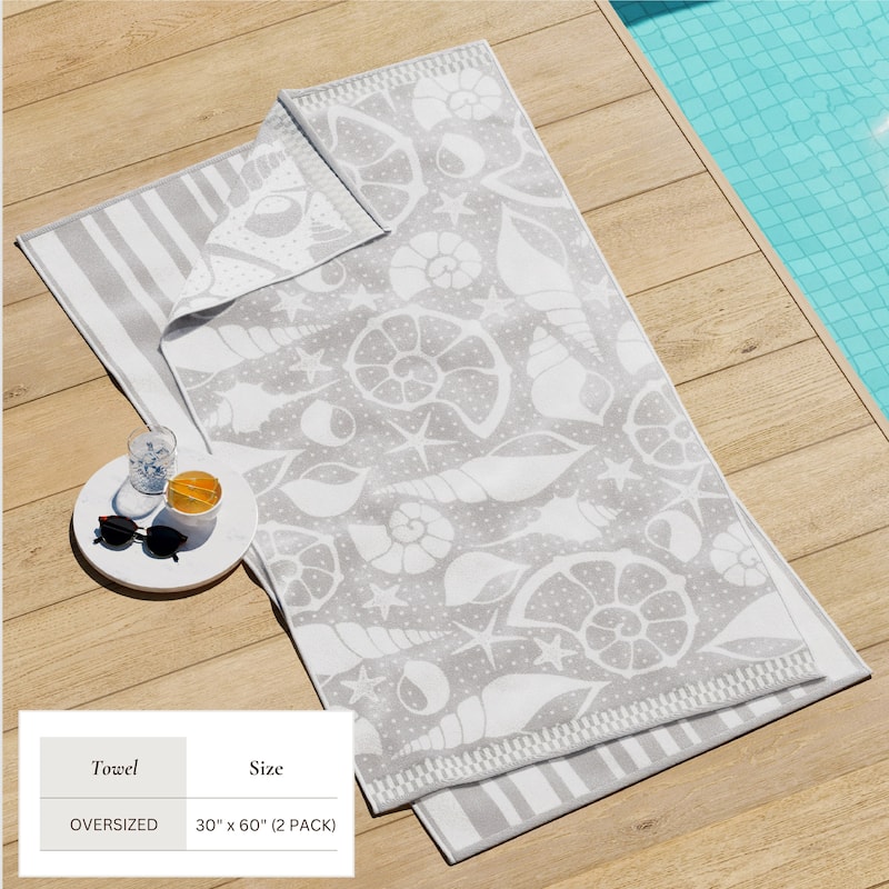 Linery & Co. 100% Cotton Jacquard 2 Pack Summer Beach Towels