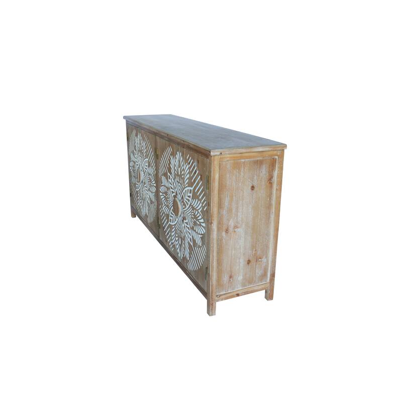 60"Wood Accent Cabinet with 4 Doors, Brown and antique white Modern Pantry Cabinet, Wood Buffet Cabinet