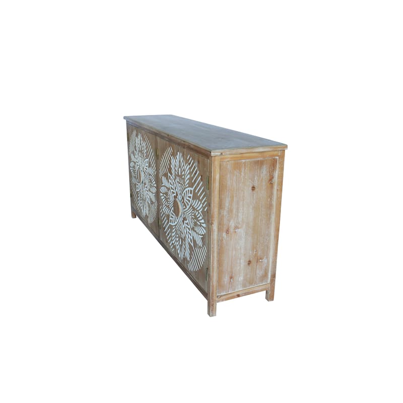 Accent Cabinet with 4 Doors, Pantry Cabinet Buffet Cabinet with Carved Doors, Wood Media Cabinet Console Cabinet