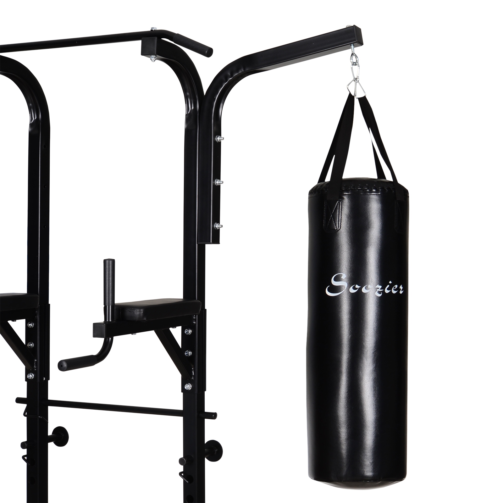 Power tower with clearance heavy bag stand