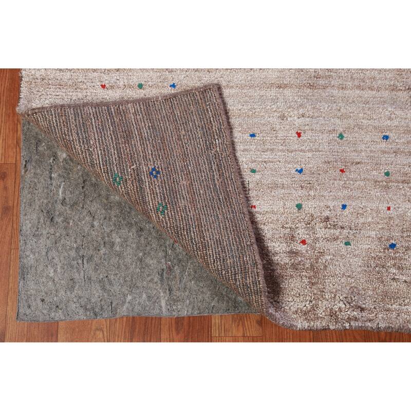 Hand Knotted Oriental Viscose Silk Carpet Tribal Stripe Brown Gabbeh Area Rug - 11' 8'' X 8' 11''