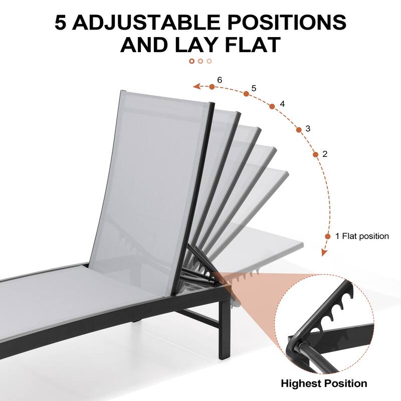 Outdoor Adjustable Aluminum Chaise Lounge Chairs for Patio Pool Terrace - See Picture