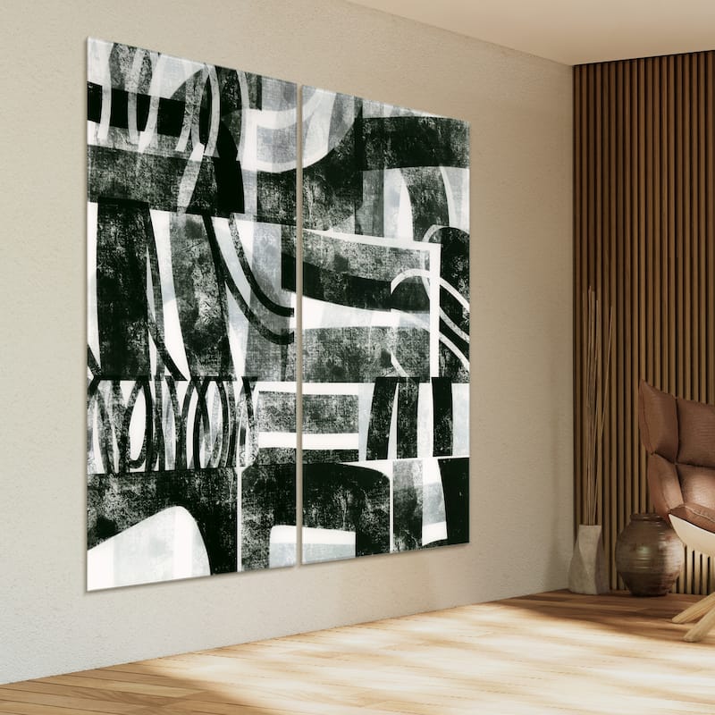 "Compartment A & B" Oversized 72"x 36" Frameless Free-Floating Reverse Printed Tempered Art Glass Panels Set