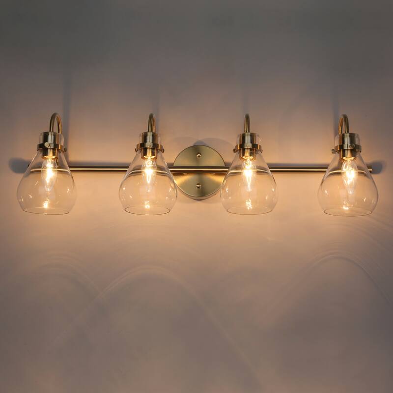Modern Contemporary Brass Gold 4-light Bathroom Vanity Light LED Dimmable Glass Wall Sconces - L31.5"x W7.5"x H8.5"