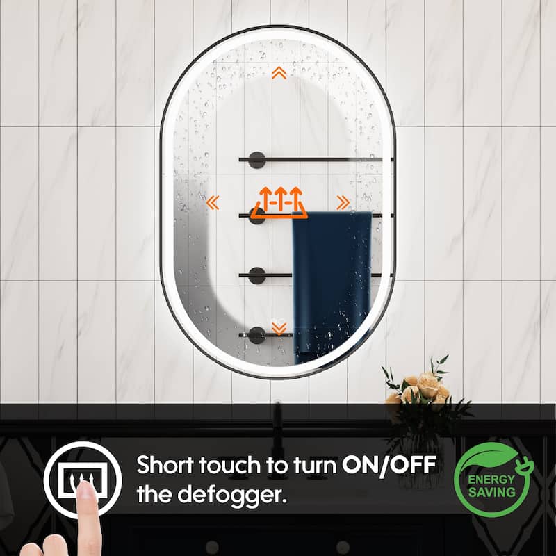 36"H Wall Mounted Bathroom Framed LED Mirror With Memory Function