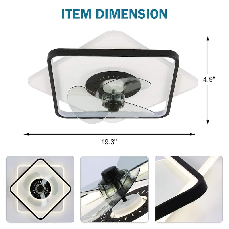 Cusp Barn 20-inch Low Profile Ceiling Fan with Light and Remote Control 6 Speeds Flush Mount Dimmable LED Lighting for Bedroom
