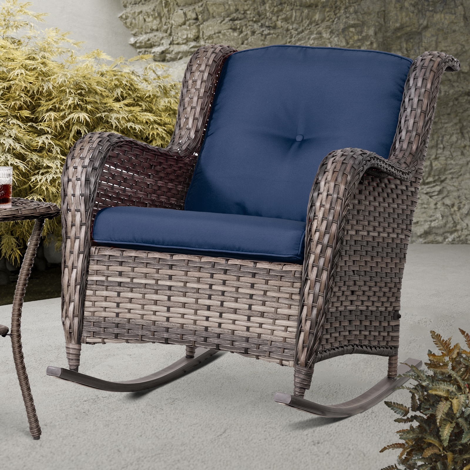 Blue wicker outlet rocking chair