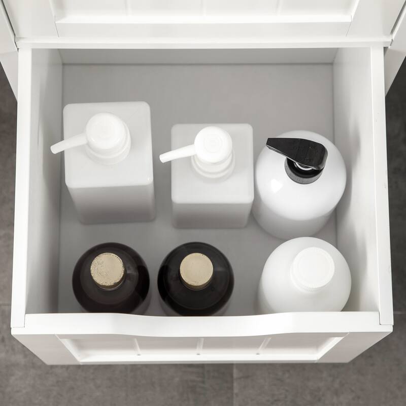 kleankin Narrow Bathroom Cabinet with 3 Drawers and 2 Tier Shelf, Tall Cupboard Freestanding Linen Tower, Slim Corner Organizer