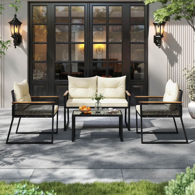 Costway 4/8 PCS Patio Furniture Set with Tempered Glass Coffee Table