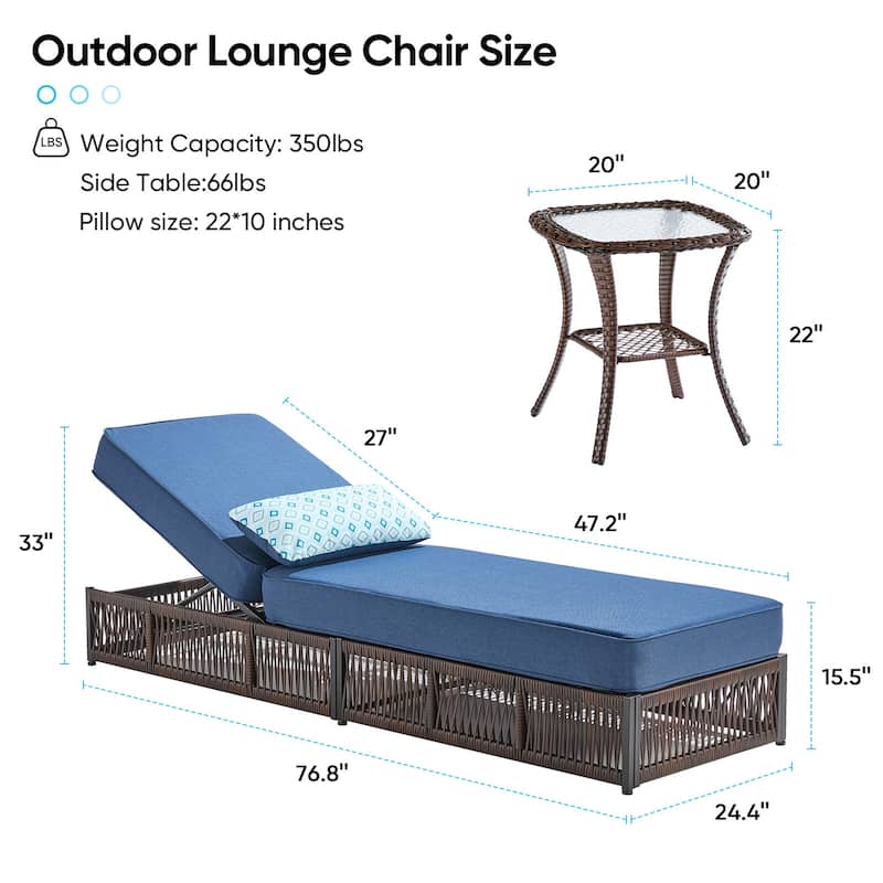 Pocassy 6 Pieces Patio Chaise Lounge Chair with Adjustable Backrest