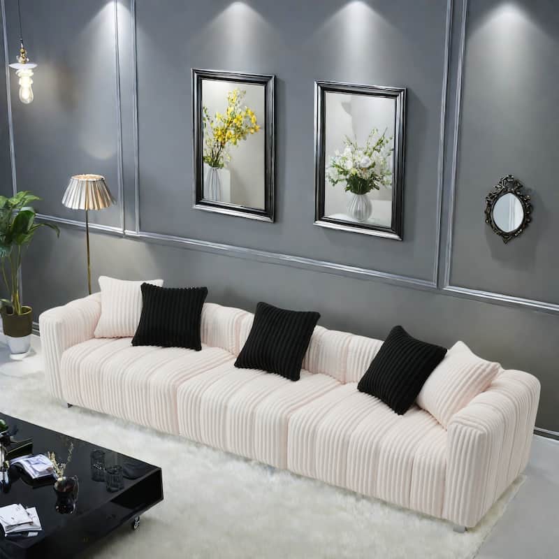 114.17" Foam 4-Seater Sofa with Solid Wooden Frame, Sturdy Wooden Frame - Milk White