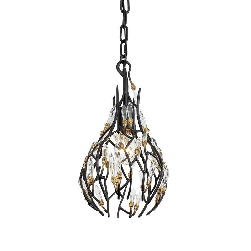 Varaluz Bask 1-Light Crystal Mini Pendant - Matte Black/French Gold
